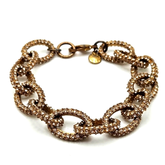 J. Crew Gold Tone Pave Crystal Rhinestone Chunky Link Chain Bracelet - Picture 5 of 5
